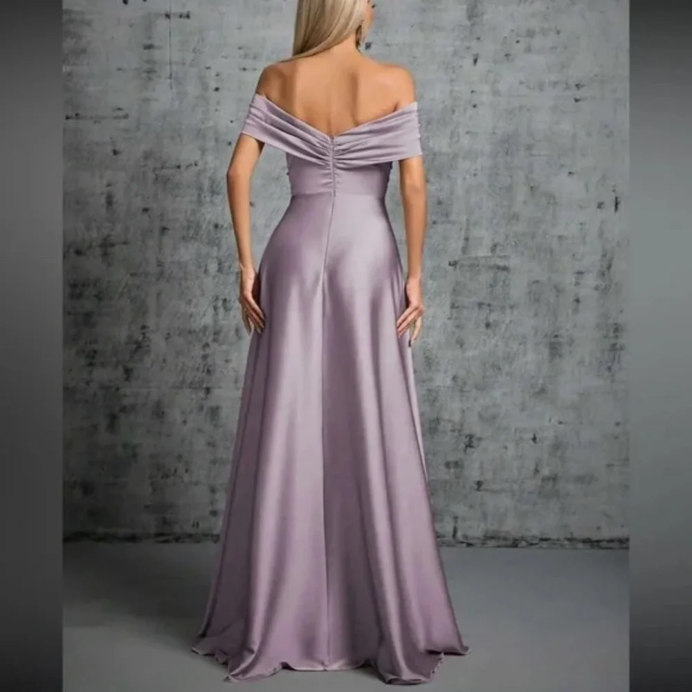 Luxe Satin Off Shoulder Evening Prom Party Formal Wedding Dress - Picture 7 of 16
